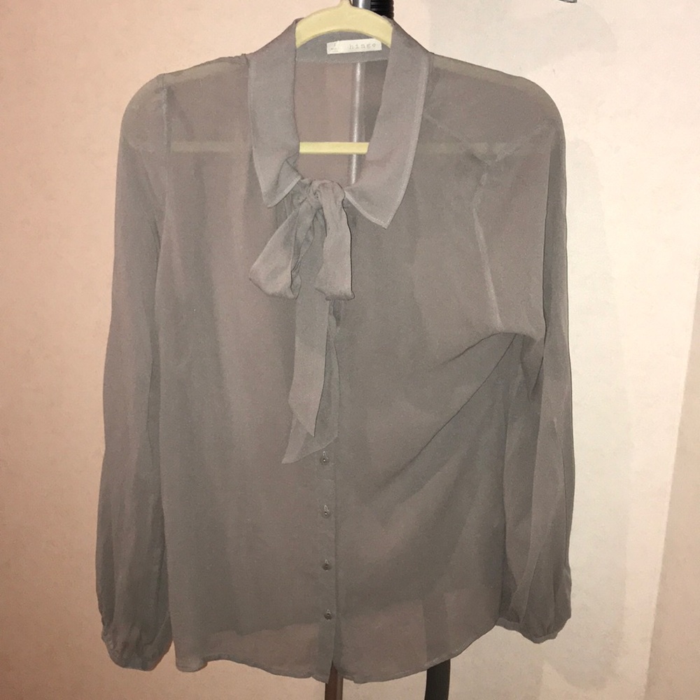 Hinge grey bow tie blouse size L